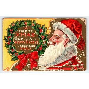 Santa Claus Christmas Postcard Saint Nick Profile Smokes Pipe Embossed Vintage